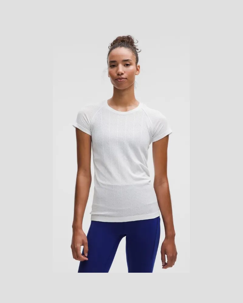 LULULEMON Swiftly Pointelle Kurzarmshirt Hüftlänge für Frauen – Größe in Herringbone Dot White Herringbone