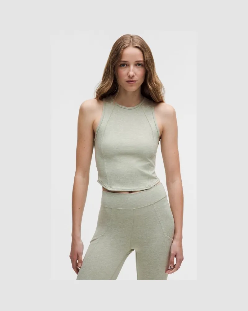 LULULEMON Softy Suedey Crop-Tanktop mit Rundhalsausschnitt für Frauen – Größe in Fog Green/White Fog