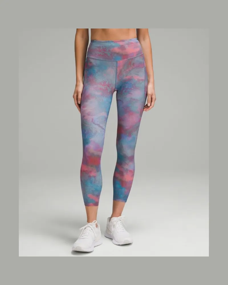 LULULEMON Fast and Free Leggings mit hohem Bund 5 Taschen für Frauen – 64 cm – Batik – Größe Hazy