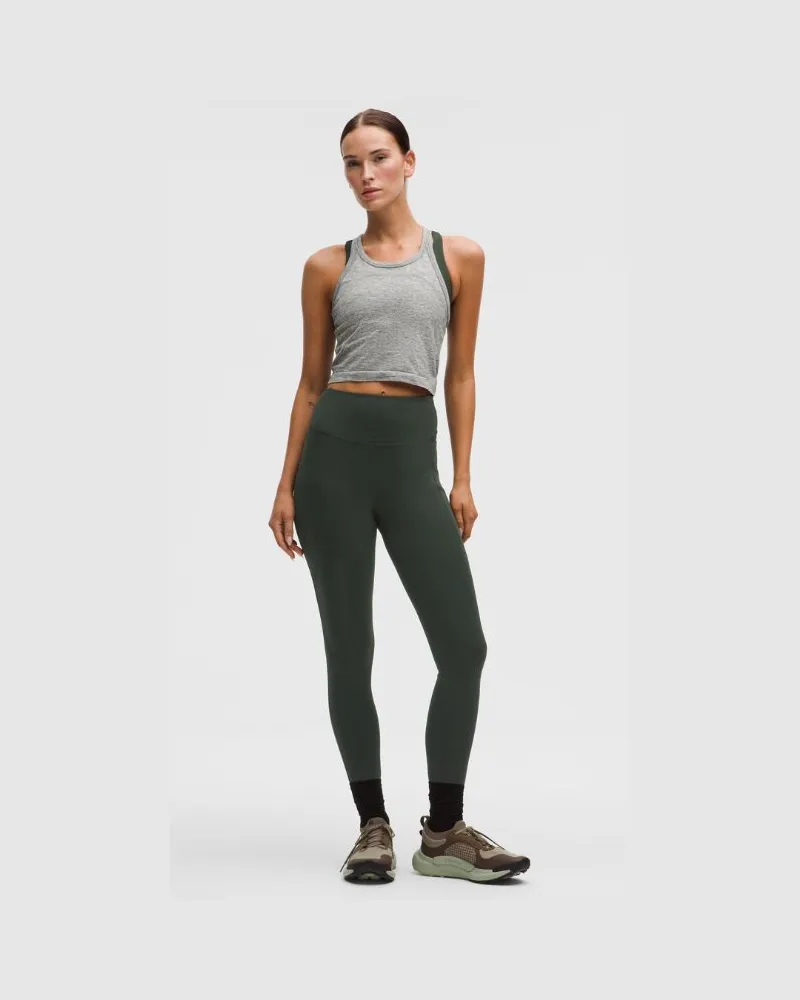 LULULEMON Fast and Free Leggings aus Fleece mit hohem Bund Taschen für Frauen – 71 cm – Größe in Rainforest Green Rainforest