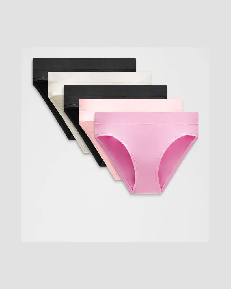 LULULEMON UnderEase Bikini-Unterwäsche mit mittelhohem Bund 5er-Pack für Frauen – Größe in Black/Light Ivory/Pink Pearl Black