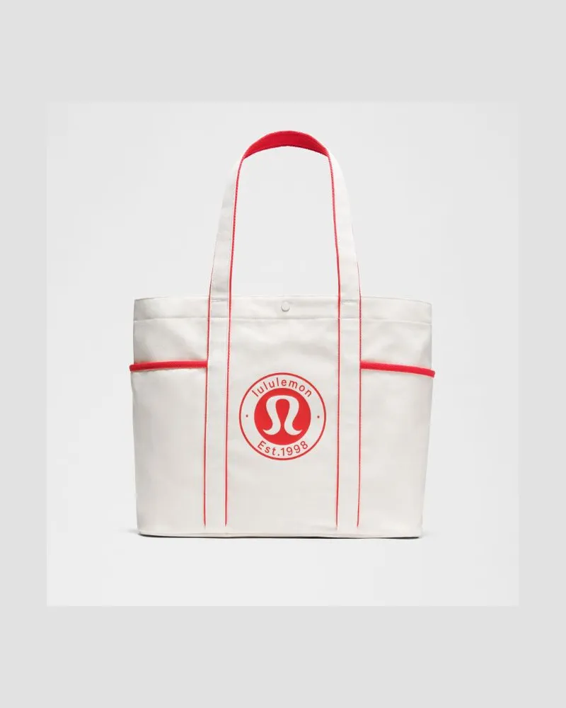 LULULEMON Daily Tote-Bag aus Canvas mit mehreren Taschen Logo – Größe in Natural/Lulu Red Natural