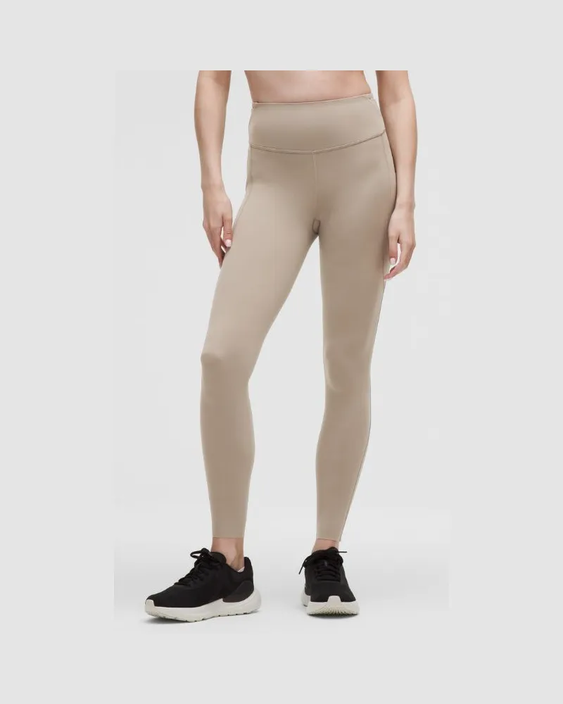 LULULEMON Fast and Free Leggings mit hohem Bund 5 Taschen für Frauen – 71 cm – Khaki – Größe Warm