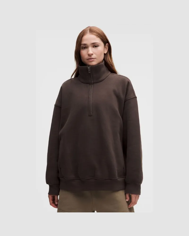 LULULEMON Steady State-Sweater mit kurzem Reißverschluss und Trichterkragen im Oversized Fit aus SuperLoft für Frauen – Größe in Mahogany Muse Mahogany