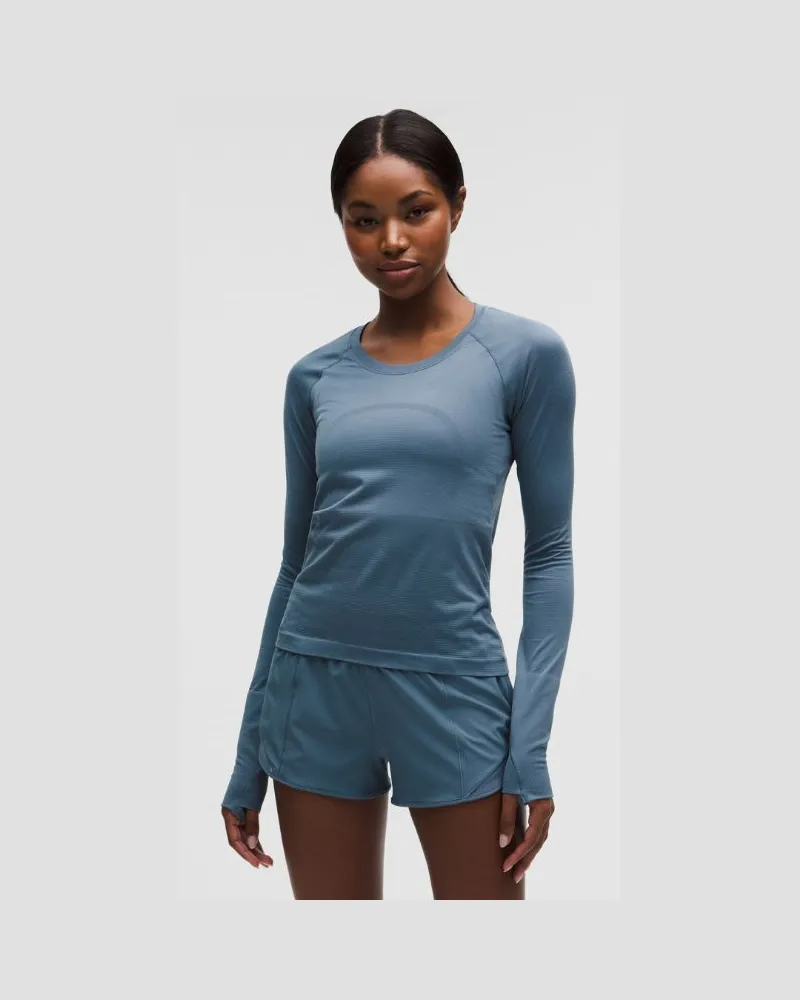 LULULEMON Swiftly Tech Langarmshirt 2.0 Taillenlänge für Frauen – Größe in Steel Blue Steel