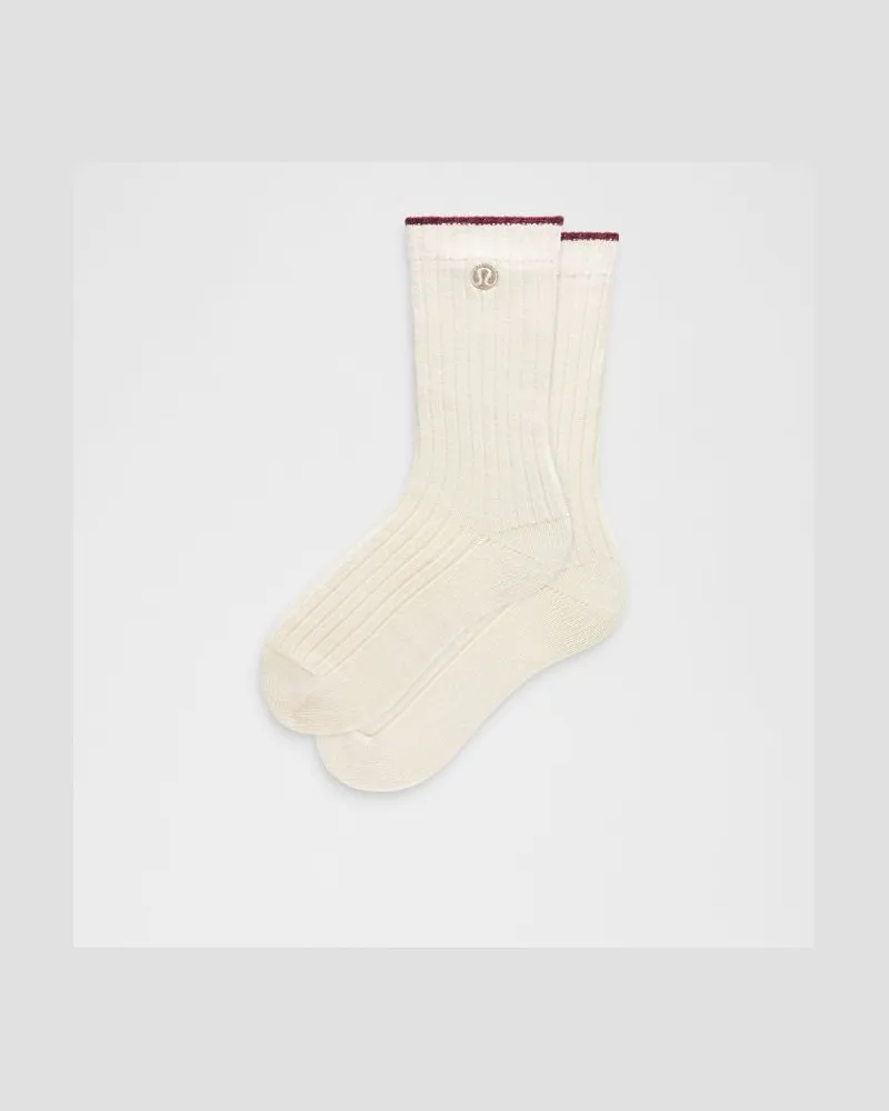 LULULEMON Ragg-Socken Logo – Größe in Light Ivory/Burgundy Bay Light