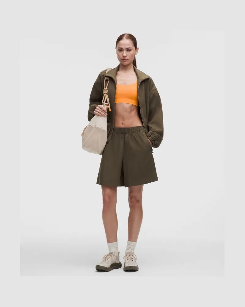 LULULEMON LuluLinen Shorts mit hohem Bund im Relaxed Fit für Frauen – 18 cm – Größe in Olive Brown Olive