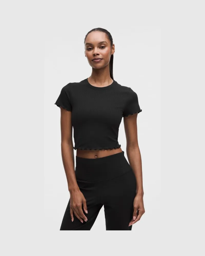 LULULEMON Nulu Baby-Tee mit gewelltem Saum für Frauen – Größe in Schwarz Schwarz