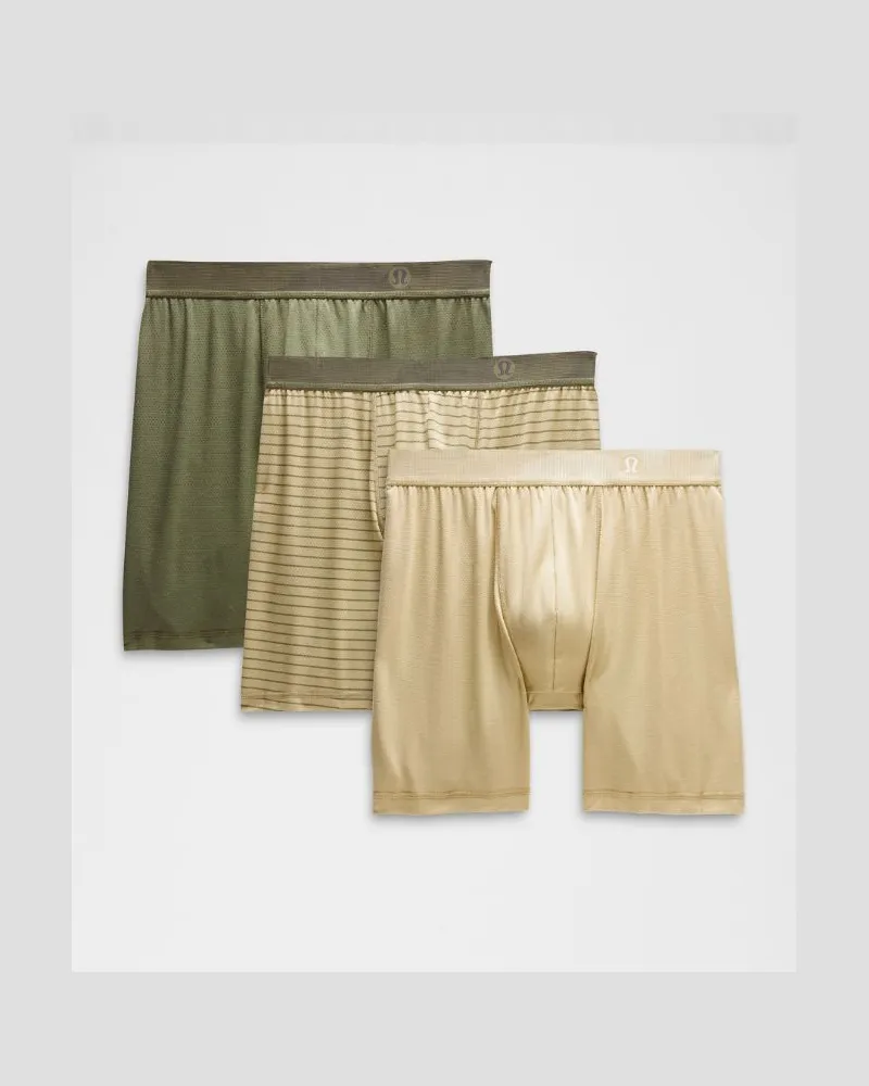 LULULEMON Always In Motion Lange Boxershorts aus 3er-Pack für Männer – 18 cm – Größe Compass