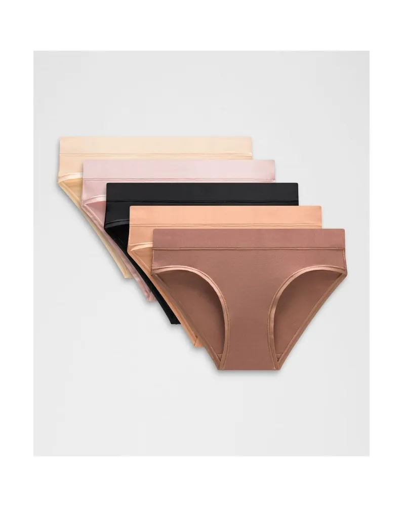 LULULEMON UnderEase Bikini-Unterwäsche mit mittelhohem Bund 5er-Pack für Frauen – Khaki – Größe Black