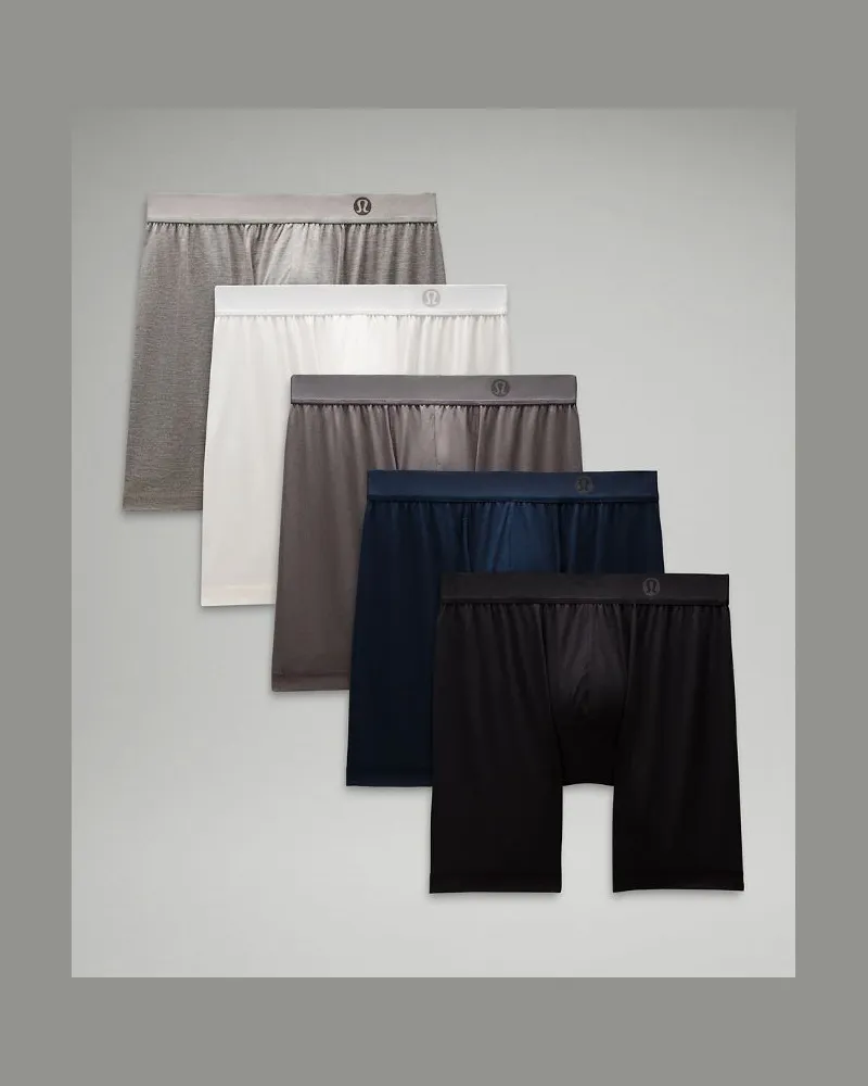 LULULEMON Always In Motion Lange Boxershorts 5er-Pack für Männer – 18 cm – Größe in Black/True Navy/Traverse Grey Black