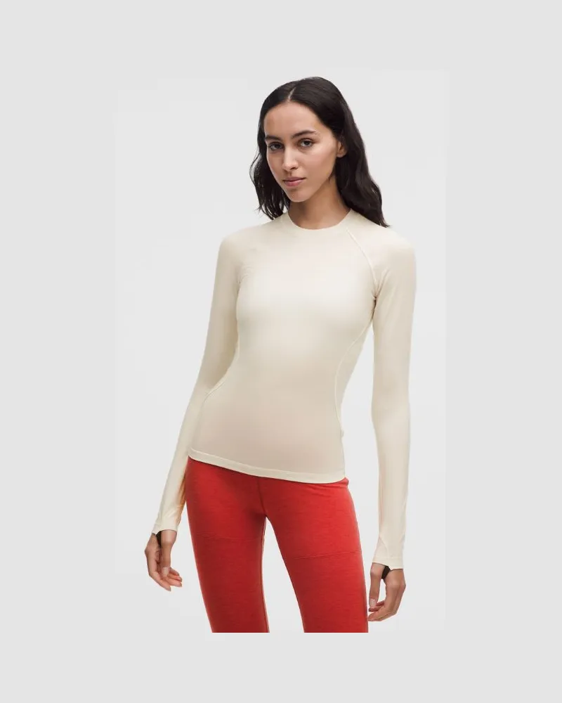 LULULEMON Baselayer-Pullover mit Rundhalsausschnitt aus einer für Frauen – Merinowollmischung – Größe in Light Ivory/Black Light