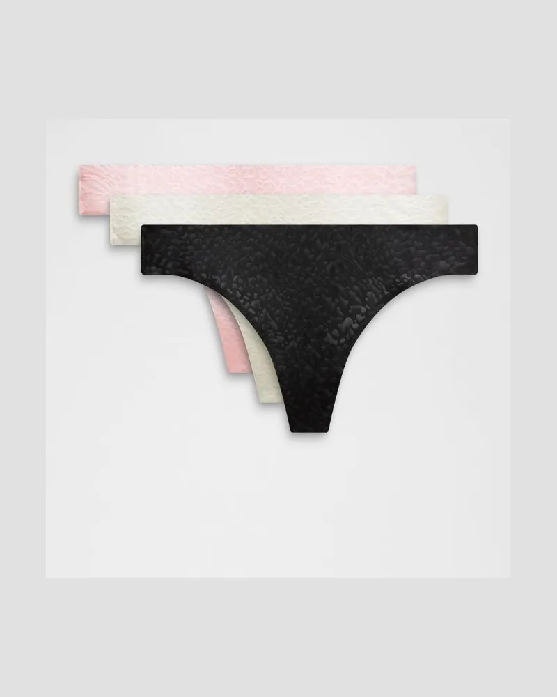LULULEMON InvisiWear String aus Performance-Spitze mit mittelhohem Bund 3er-Pack für Frauen – Größe in Black/Lace/Strawberry Milkshake Black