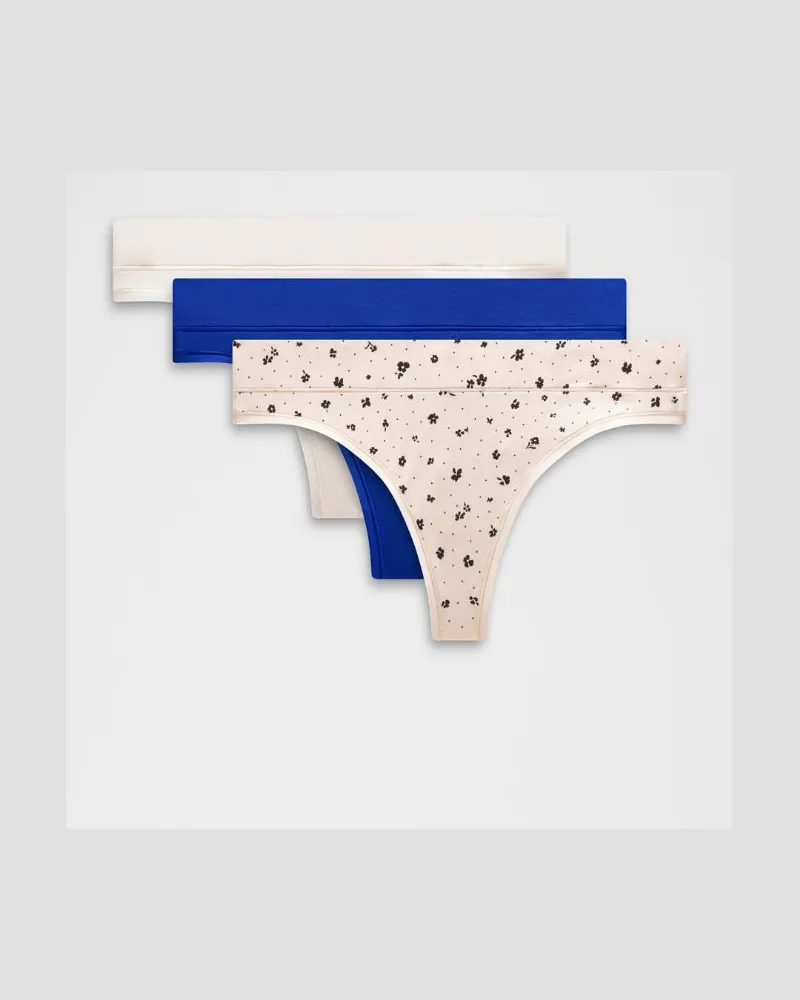 LULULEMON UnderEase String mit mittelhohem Bund 3er-Pack für Frauen – Größe in Light Ivory/Beach Ball Blue/Petite Floral Breakfast Tea Black Light
