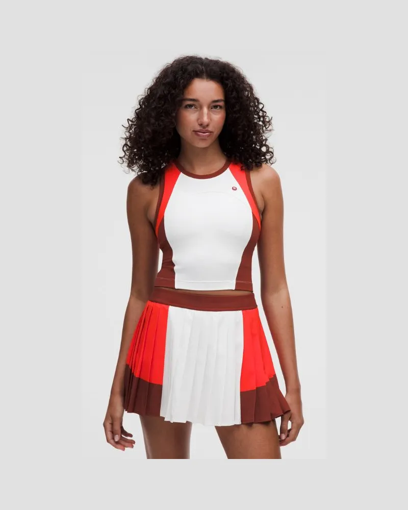 LULULEMON Court Champ Hochgeschlossenes Tennis-Tanktop für Frauen – Größe in White/Cherry Ember/Cranberry Charm White