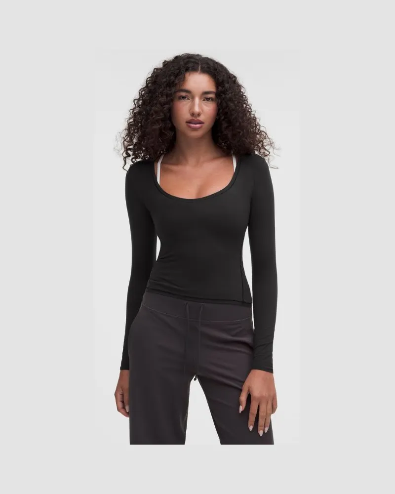 LULULEMON Ultraweiches Wundermost-Langarmshirt mit Rundhalsausschnitt aus Nulu für Frauen – Größe in Schwarz Schwarz