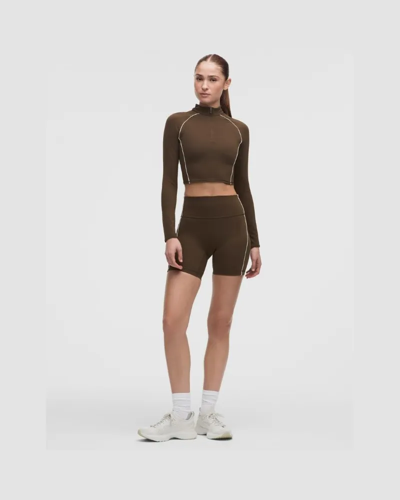 LULULEMON Wunder Train No Line-Shorts mit hohem Bund und Paspelnaht für Frauen – 15 cm – Größe in Walnut Crunch/Light Ivory Walnut