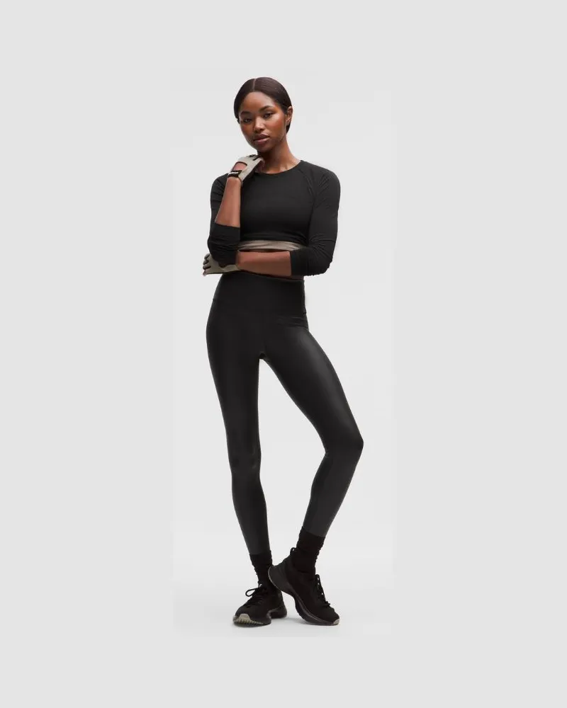 LULULEMON Wunder Train Leggings mit hohem Bund Foil für Frauen – 64 cm – Größe in Matte Black Foil Matte