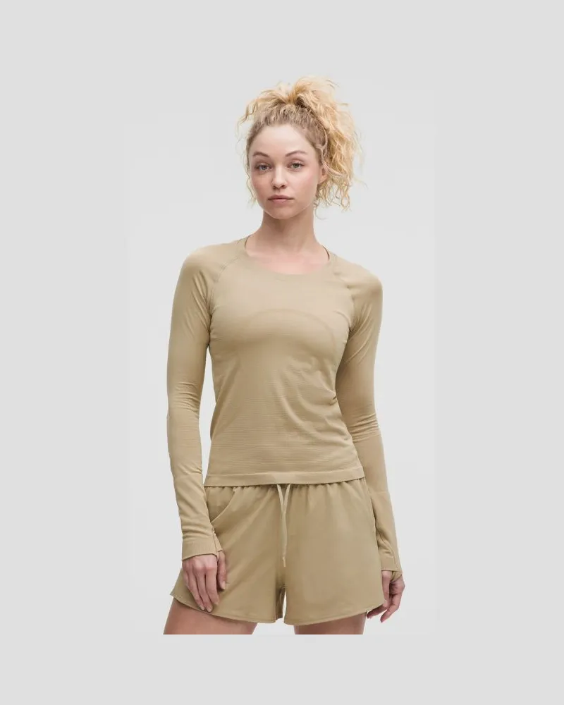 LULULEMON Swiftly Tech Langarmshirt 2.0 Taillenlänge für Frauen – Khaki – Größe Sheer