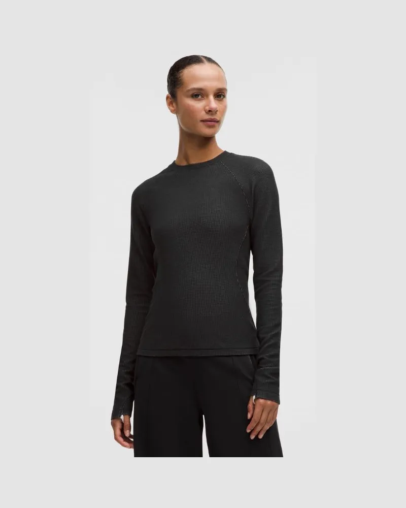 LULULEMON Waffle-Knit Crewneck Base Layer für Frauen – Größe in Heathered Black Heathered