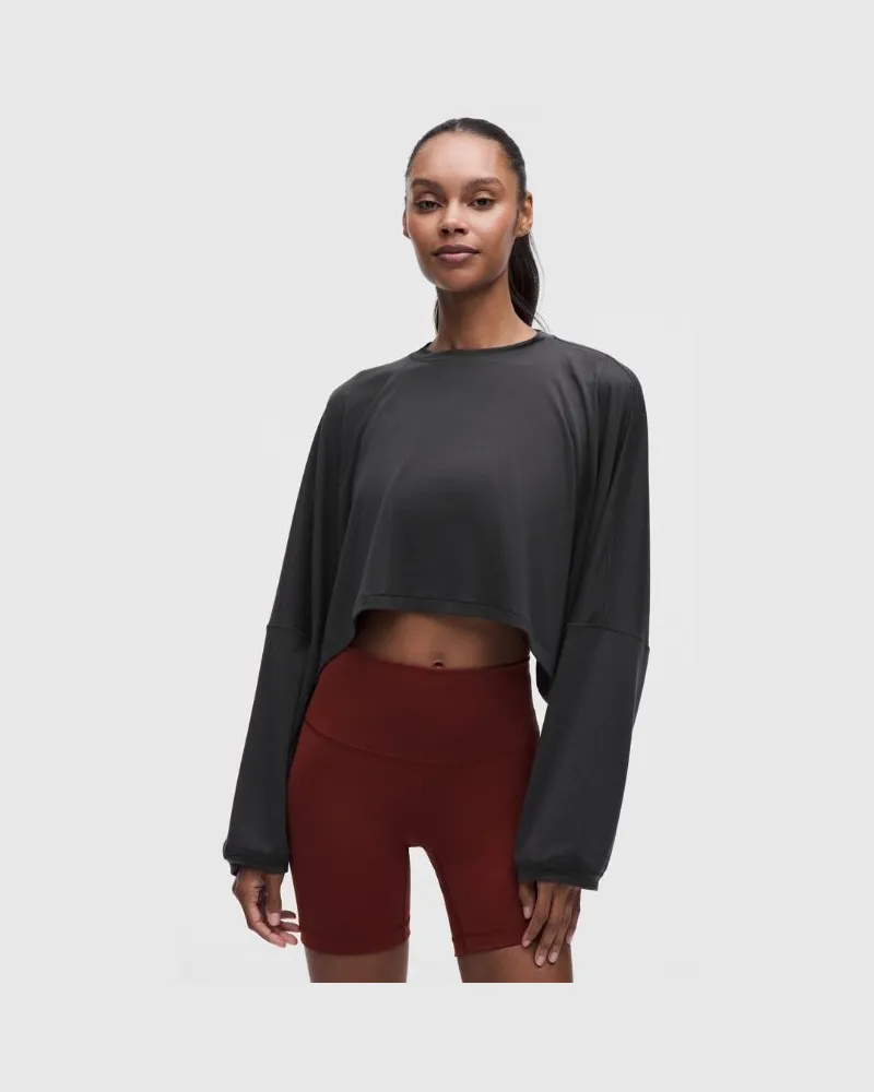 LULULEMON EasySet Relaxed-Fit Cropped Long-Sleeve Shirt Wordmark für Frauen – Größe in Graphite Grey Graphite