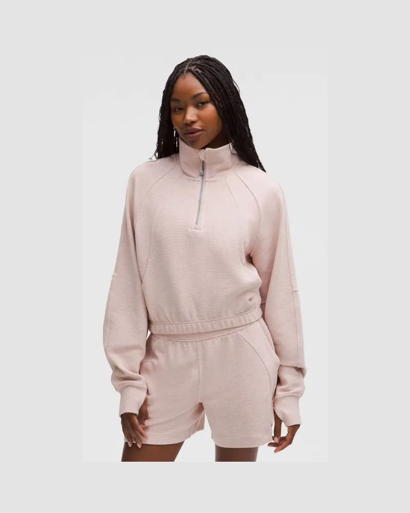 LULULEMON Scuba Crop-Sweatshirt mit Trichterkragen und halbem Reißverschluss für Frauen – Größe in Heathered Mink Berry Heathered