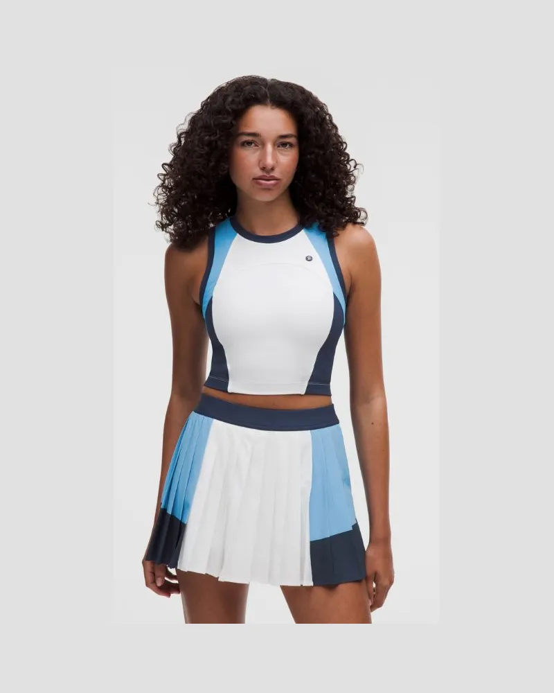 LULULEMON Court Champ Hochgeschlossenes Tennis-Tanktop für Frauen – Größe in White/Ocean Wave/Club Blue White