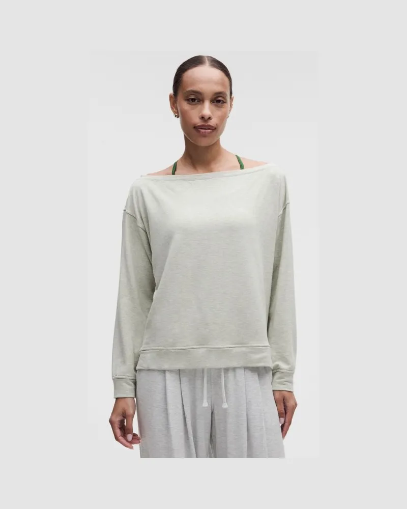 LULULEMON BeCalm Oversized Boatneck Long-Sleeve Shirt für Frauen – Größe in Heathered Meadow Haze Heathered
