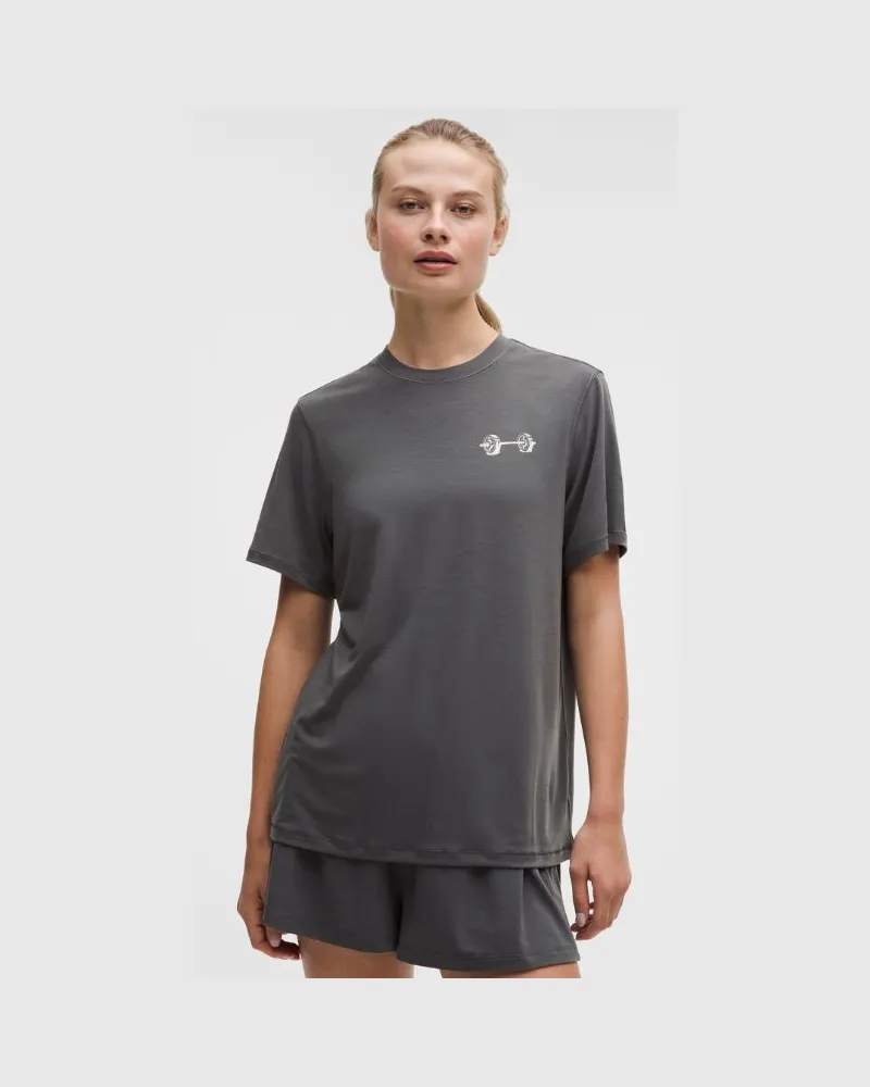 LULULEMON Trainings-Kurzarmshirt aus Jersey Grafik für Frauen – Größe in Onyx Grey Onyx