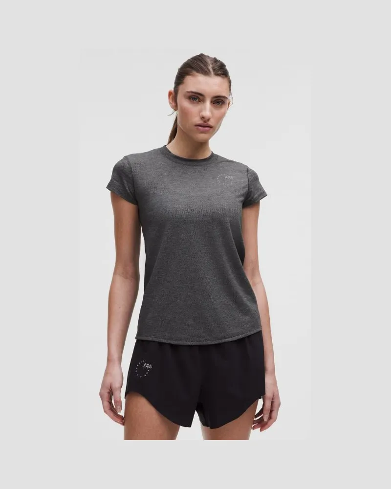 LULULEMON Mile Maker Run Crew Kurzarmshirt aus Grafik- für Frauen – Größe in Heathered Graphite Grey Heathered