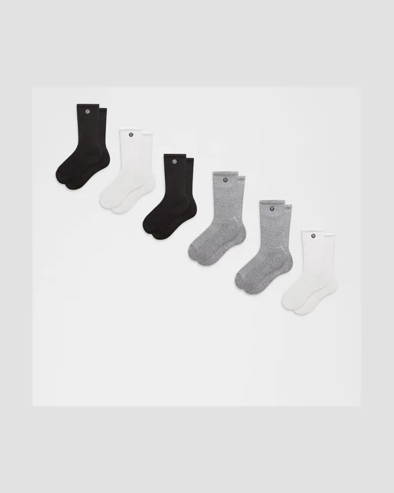 LULULEMON Daily Essential Unisex Crew-Socken 6er-Pack – Größe in White/Heathered Core Light Grey/Black White