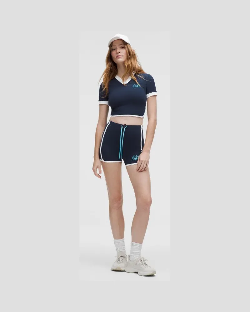 LULULEMON Nulu Shorts mit sportlichem Besatz und hohem Bund für Frauen – 8 cm – Größe in Club Blue/White Club