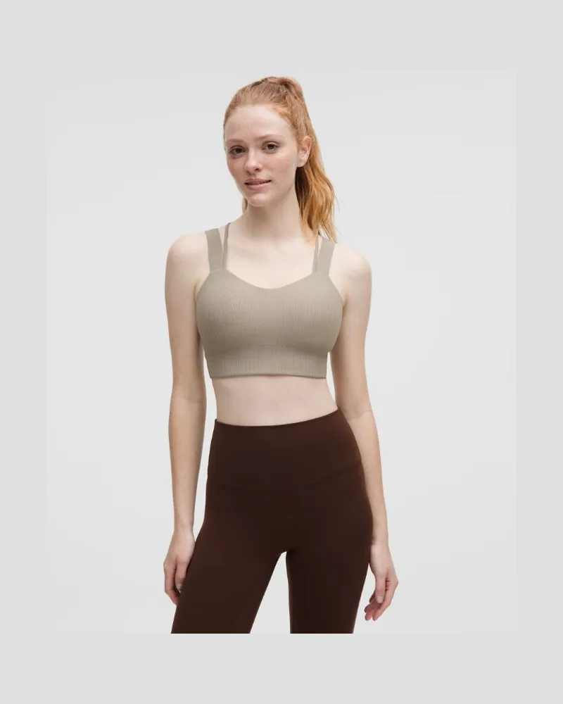 LULULEMON Like a Cloud Gerippter Longline-BH Leichter Halt D/DD-Cups für Frauen – Khaki – Größe Warm