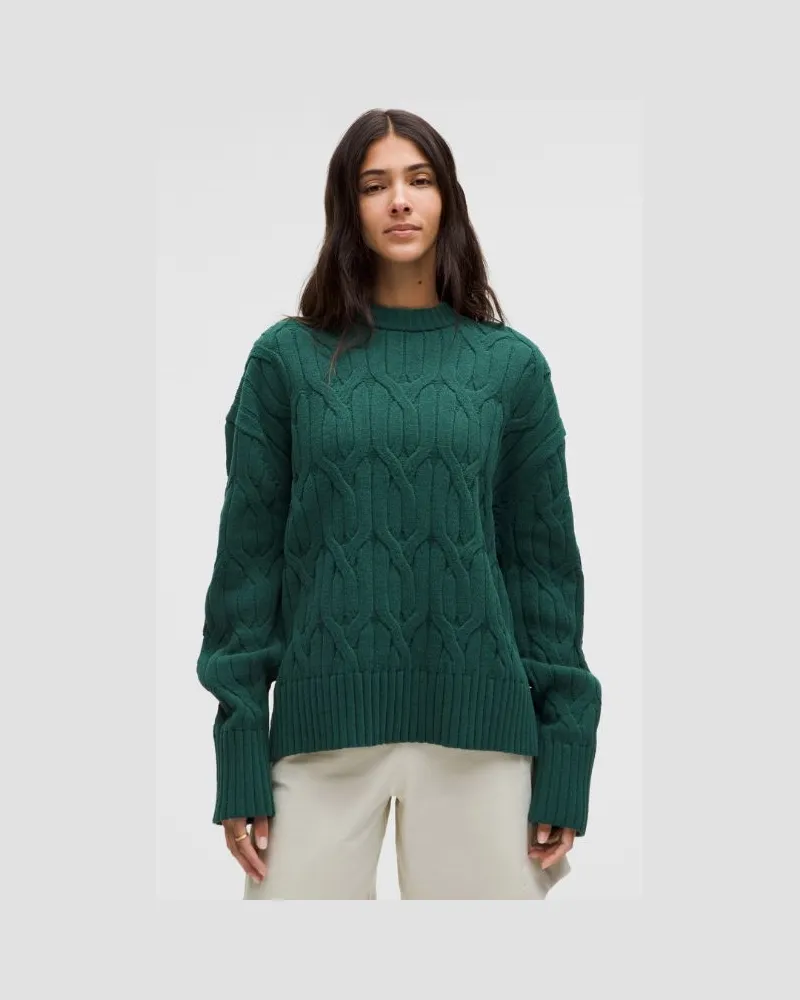 LULULEMON Oversized-Strickpullover mit Rundhalsausschnitt und Zopfmuster für Frauen – Größe in Storm Teal Storm