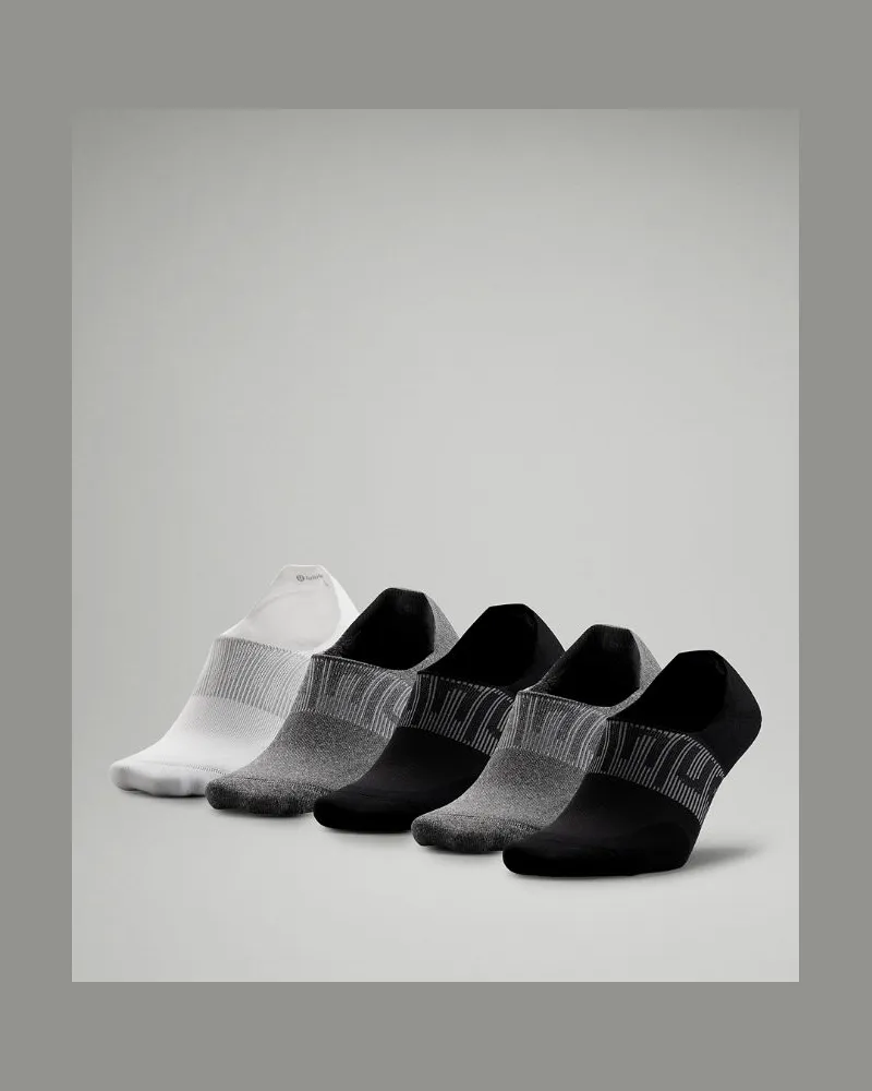 LULULEMON Power Stride No-Show-Socken Füßlinge mit Active Grip 5er-Pack für Männer – Größe in Black/Heather Grey/White Black