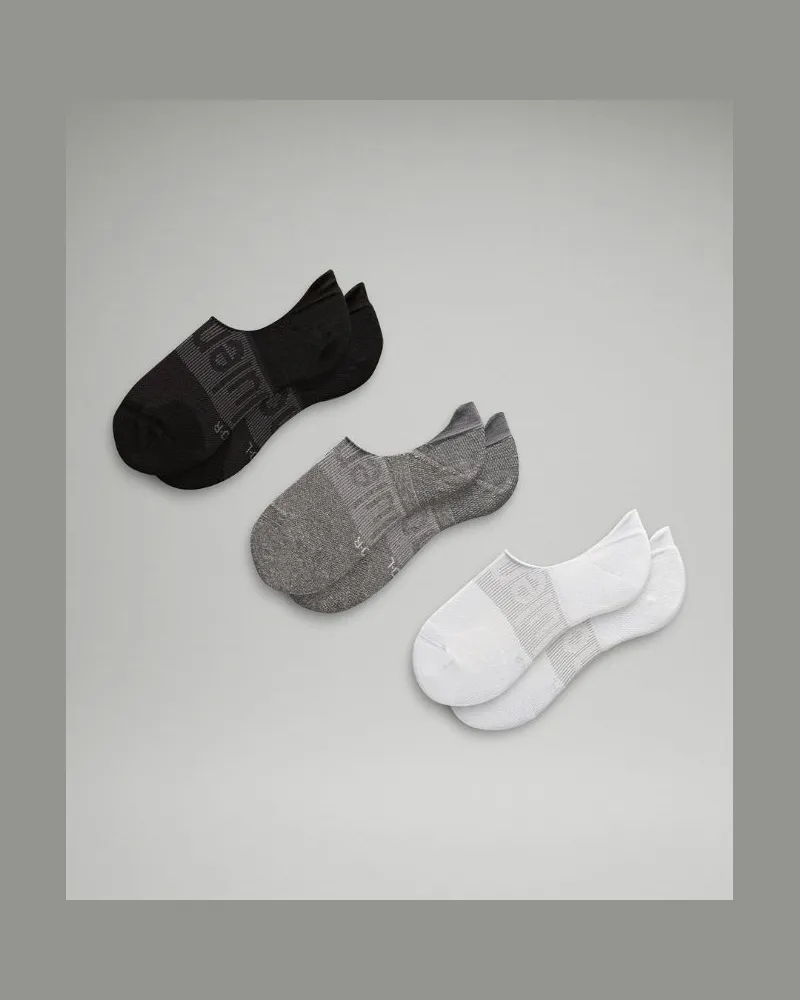 LULULEMON Power Stride No-Show-Socken mit Active Grip 3er-Pack für Frauen – Größe in White/Heather Grey/Black White