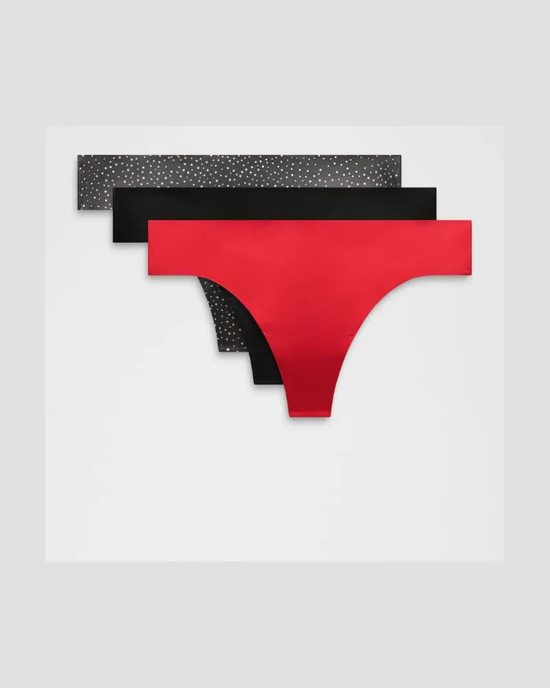 LULULEMON InvisiWear String mit mittelhohem Bund 3er-Pack für Frauen – Größe in Black/Irregular Dotty Antique White Graphite Grey/Oxford Red Black