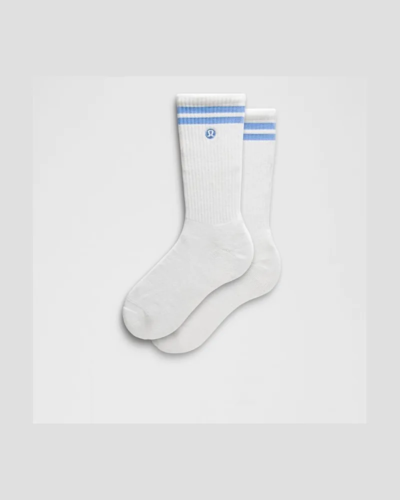 LULULEMON Unisex Daily Essential Crew-Socken Gestreift – Größe in White/Pool Party White