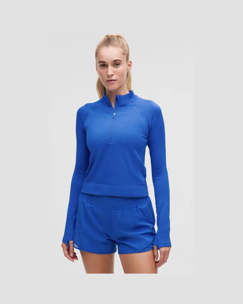 LULULEMON Rest Less Crop-Oberteil mit halblangem Reißverschluss für Frauen – Größe in Colour Rib Cerulean Blue/Cerulean Blue Colour