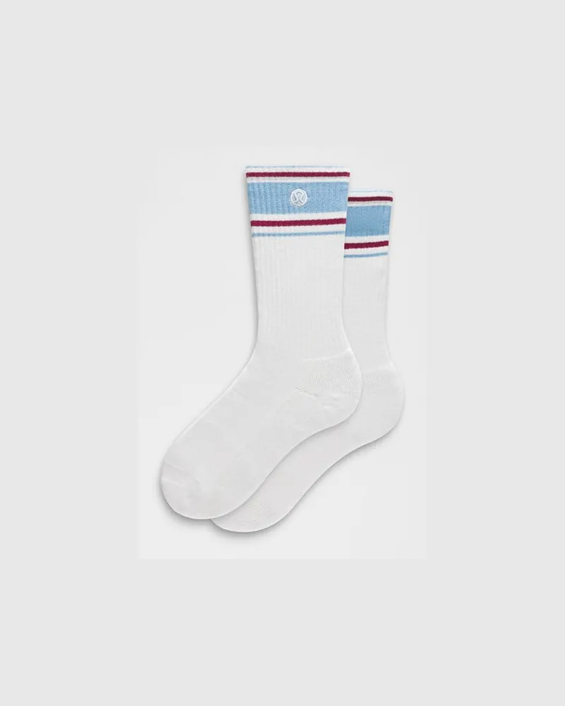 LULULEMON Unisex Daily Essential-Crew-Socken Retro-Streifen – Größe in Weiß/Dreamy Blue/Raspberry Rave Weiß