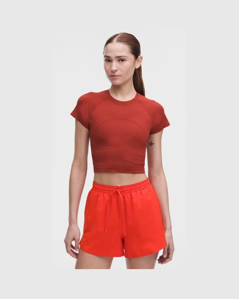 LULULEMON Swiftly Tech Crop-Kurzarmshirt 2.0 für Frauen – Größe in Spandex Stripe Cranberry Charm/Cherry Ember Spandex
