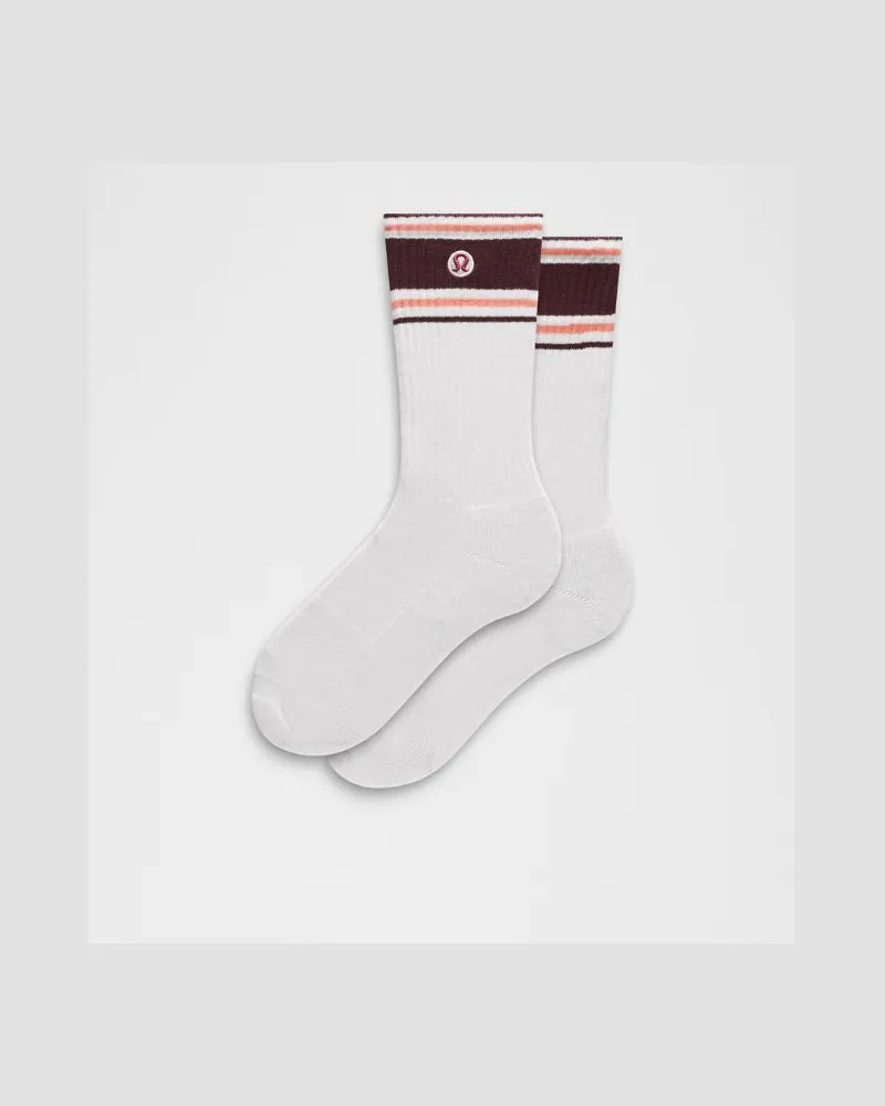 LULULEMON Unisex Daily Essential-Crew-Socken Retro-Streifen – Größe in White/Ruby Magic/Pink Parade White