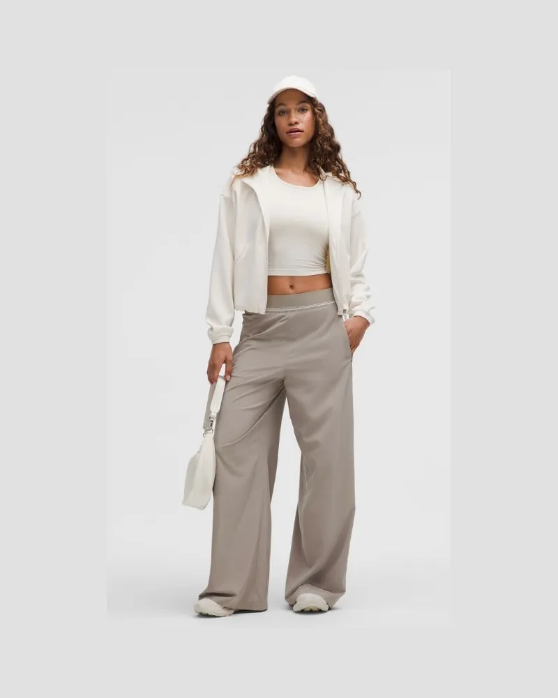 LULULEMON Swift Hose mit hohem Bund und weitem Bein Logo am Bund für Frauen – Khaki – Größe Warm