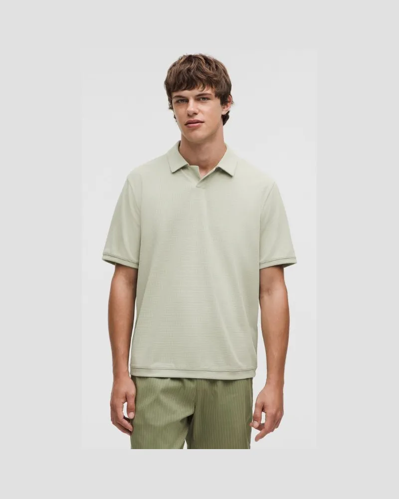 LULULEMON Strukturiertes Kurzarm-Poloshirt aus Mesh für Männer – Größe in Fog Green Fog