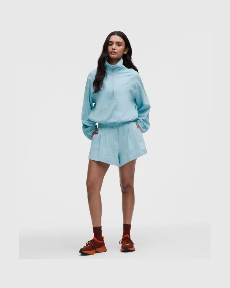 LULULEMON Seersucker Bundfaltenshorts mit hohem Bund für Frauen – 9 cm – Größe in Seafoam Seafoam