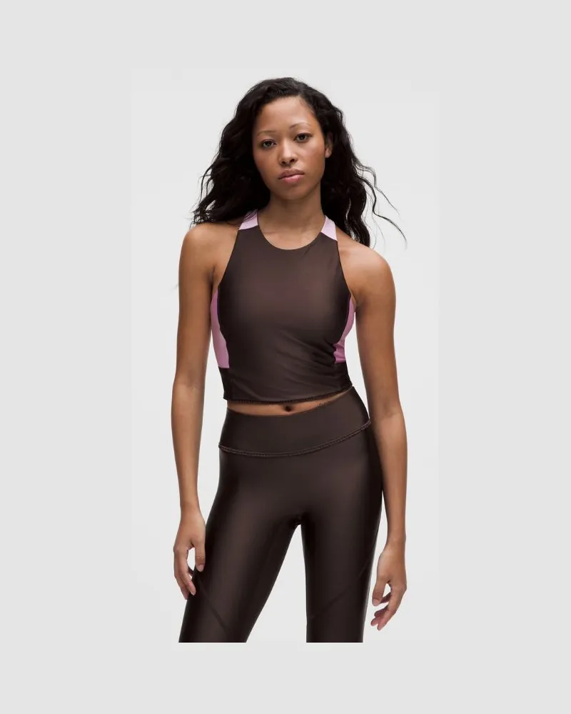 LULULEMON GANNI x Crop-Tanktop mit gerüschtem Besatz für Frauen – Größe in Espresso/Cherry Blossom Pink Espresso