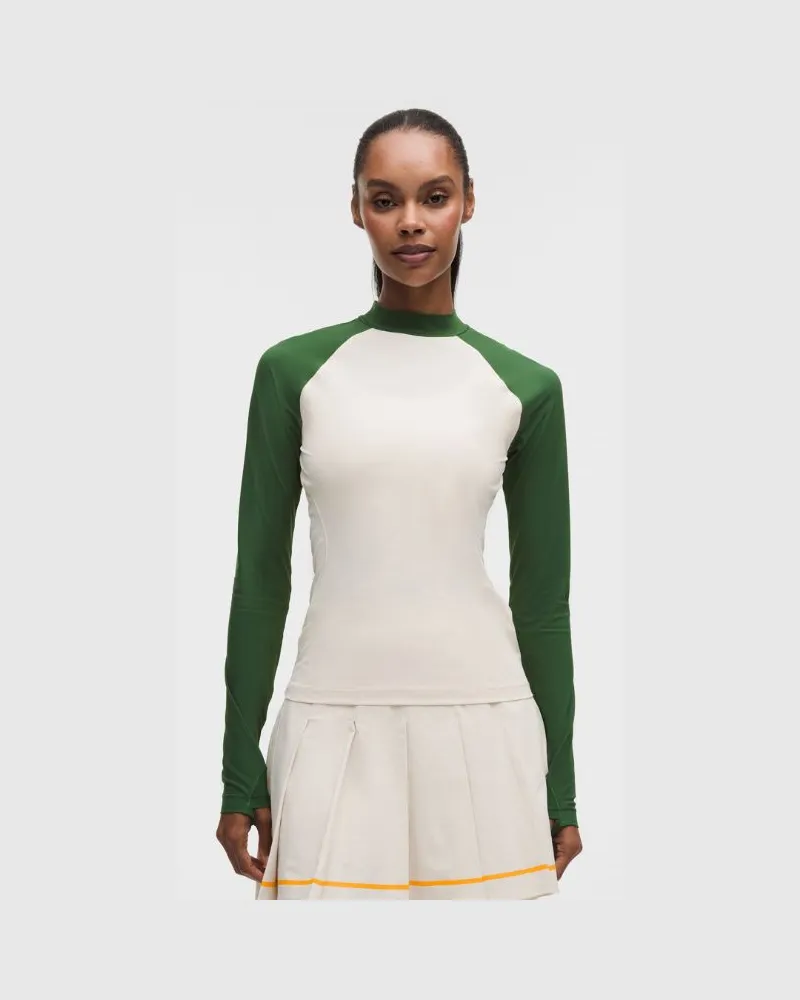 LULULEMON Langarmshirt mit UV-Schutz und Mockneck für Frauen – Größe in Light Ivory/Ivy Grove Light