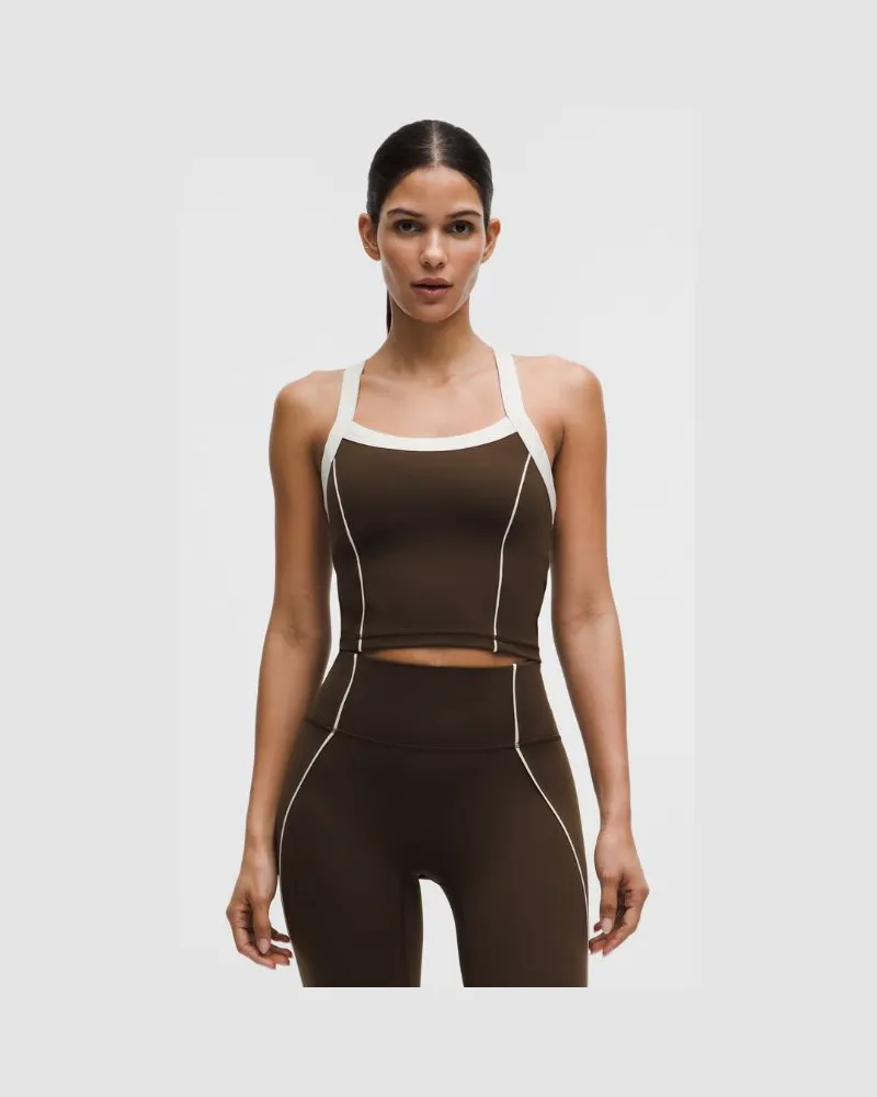 LULULEMON Wunder Train Piped Strappy Tank Top Light Support, B/C Cup für Frauen – Größe in Walnut Crunch/Light Ivory Walnut