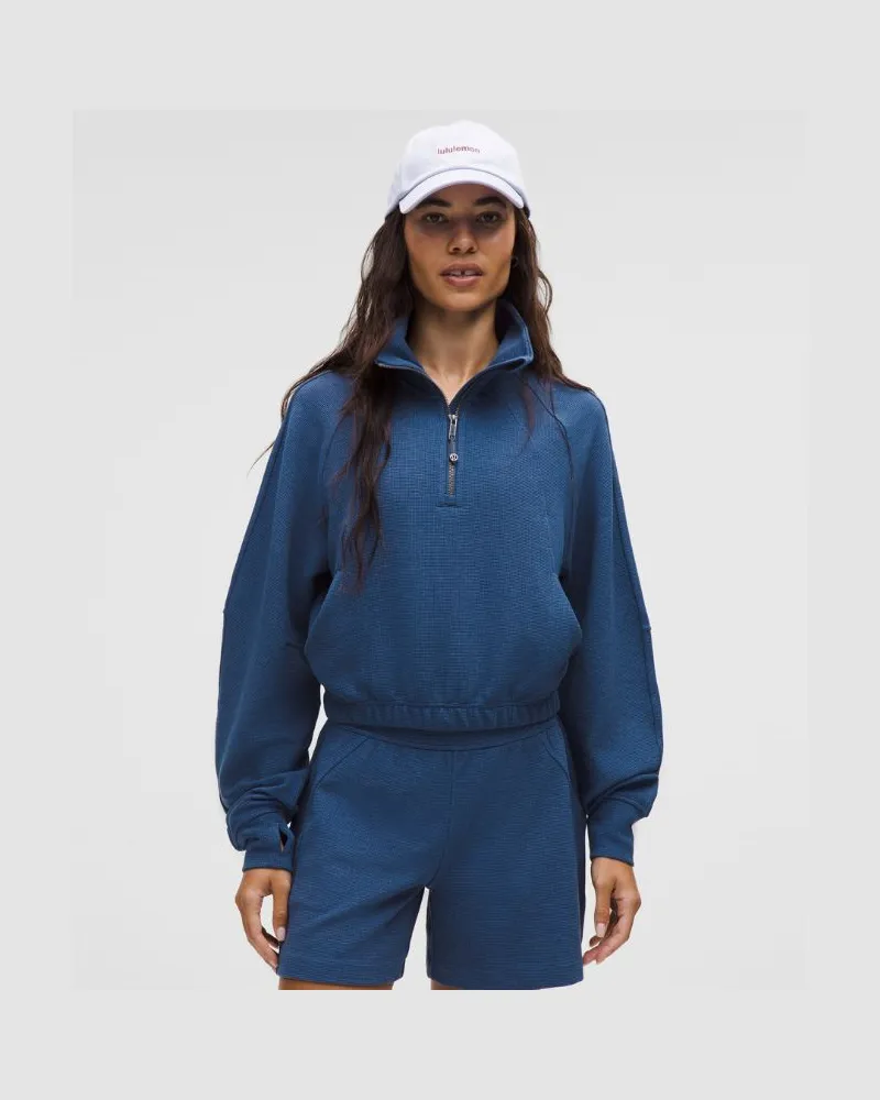 LULULEMON Scuba Crop-Sweatshirt mit Trichterkragen und halbem Reißverschluss für Frauen – Größe in Heathered Blue Twill Heathered