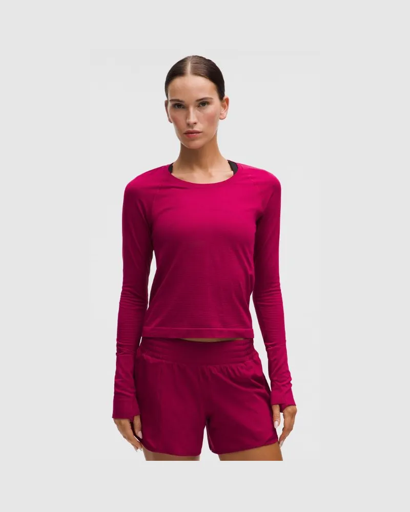 LULULEMON Swiftly Tech Langarmshirt 2.0 Taillenlänge für Frauen – Größe in Berry Rumble Berry